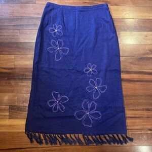 Vintage Requirements Purple Linen Blend‎ Skirt Fringe Embroider Boho PM Festival